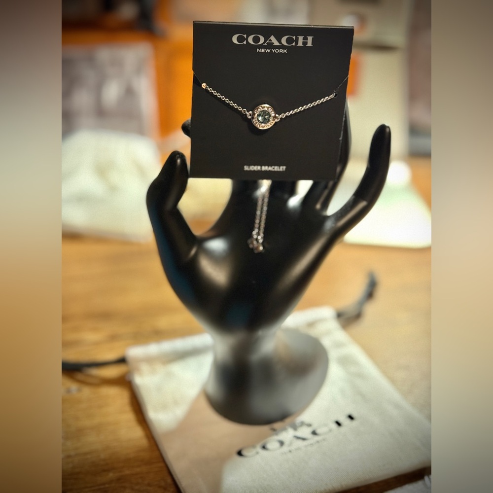 NEW‼️ COACH open circle Blue Gemstone Silver slider adjustable bracelet! - Picture 4 of 15